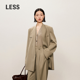 LESS春秋无领西装 女斜襟垫肩气质休闲极简宽松直筒西服2O9710670