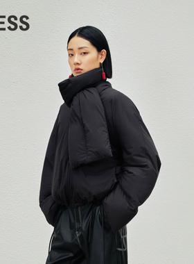 LESS宽松围裹式白鸭绒羽绒服女冬短款休闲黑抽绳面包服2O0C12050