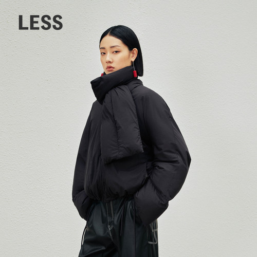 LESS围裹式白鸭绒羽绒短款休闲黑