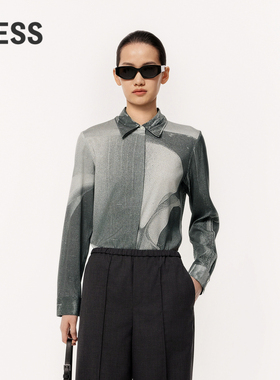 【精工系列】LESS春双层翻领艺术感拓印花桑蚕真丝衬衫2O3214250