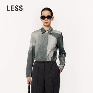 2O3214250 LESS春双层翻领艺术感拓印花桑蚕真丝衬衫 精工系列