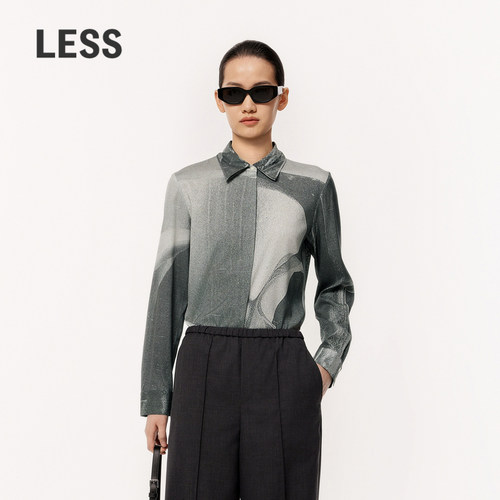 【精工系列】LESS春双层翻领艺术感拓印花桑蚕真丝衬衫2O3214250