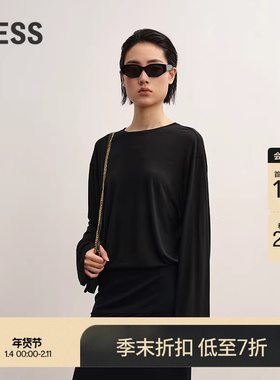 【商场同款】LESS2025年新款休闲纸片人圆领修身长袖T恤2P011500H