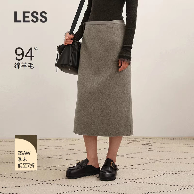【商场同款】LESS2025冬新款优雅系带双面呢直筒半身裙2P0