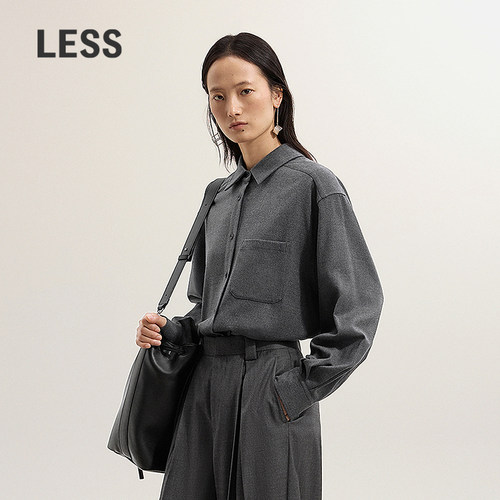 LESS冬含绵羊毛宽松休闲直筒长袖衬衫2PB21514H