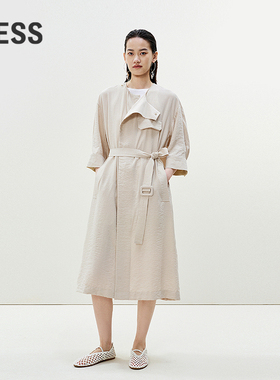 【0压系列】LESS设计感风衣连衣裙女七分袖腰带收腰长裙2P5G13630