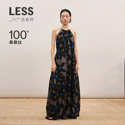 LESS桑蚕丝印花A型吊带连衣裙