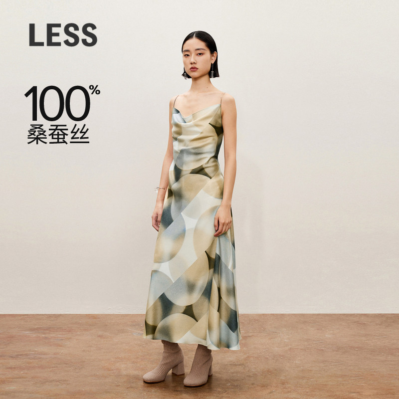 LESS桑蚕丝气质A字吊带连衣裙图片