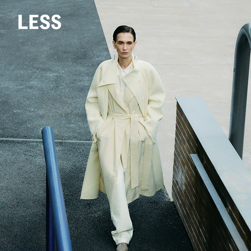 LESS冬季一粒扣毛呢大衣女立领A型廓形绵羊毛呢子外套2OA813100