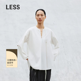 LESS春新中式长袖衬衣女无领设计感建筑解构宽松白衬衫2P3213850