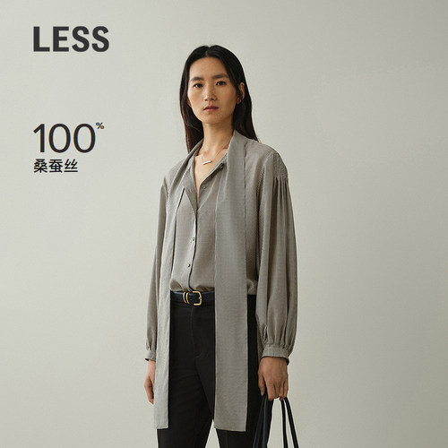 LESS桑蚕丝系带宽松长袖衬衫
