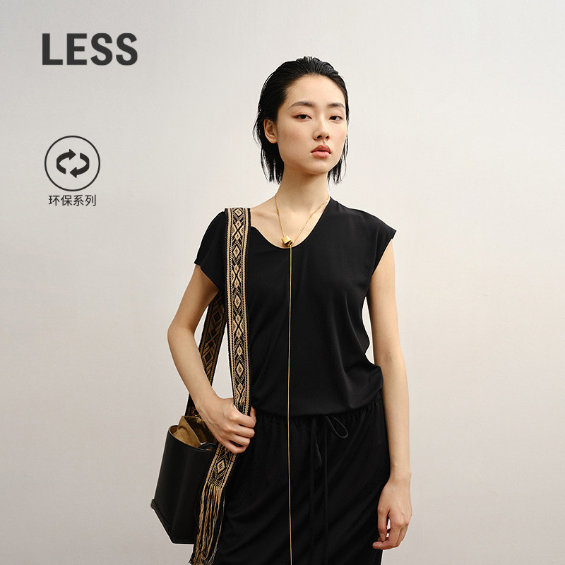 LESS休闲V领抽绳无袖T恤图片