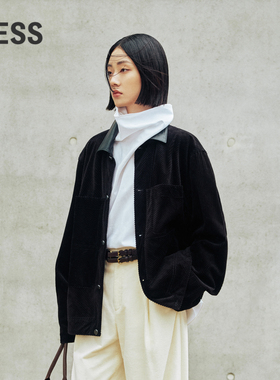 LESS复古棉质宽松时尚外套女翻领撞色休闲通勤长袖夹克2O9612570