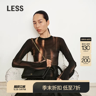 长袖 艺术印花修身 LESS2025年秋新款 T恤女2P8115970 商场同款