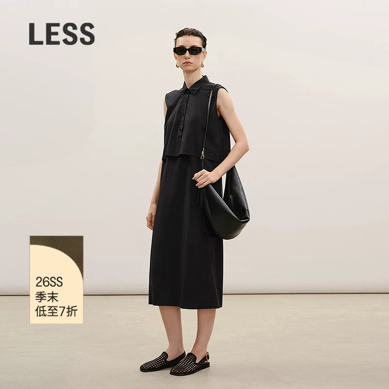 LESS拼接假两件无袖连衣裙图片