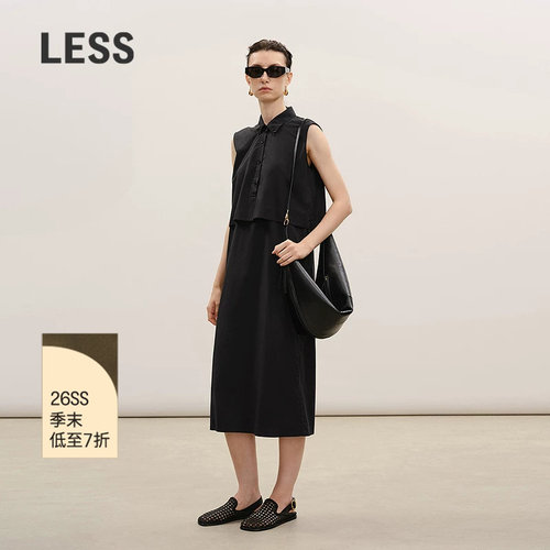 LESS拼接假两件无袖连衣裙