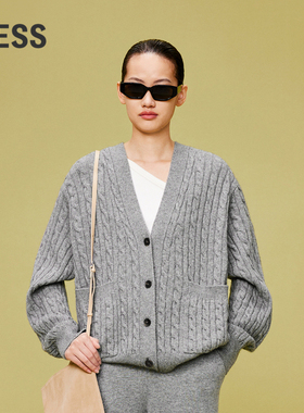【0压系列】LESS麻花毛衣开衫女慵懒复古针织外套含羊绒2O1313750