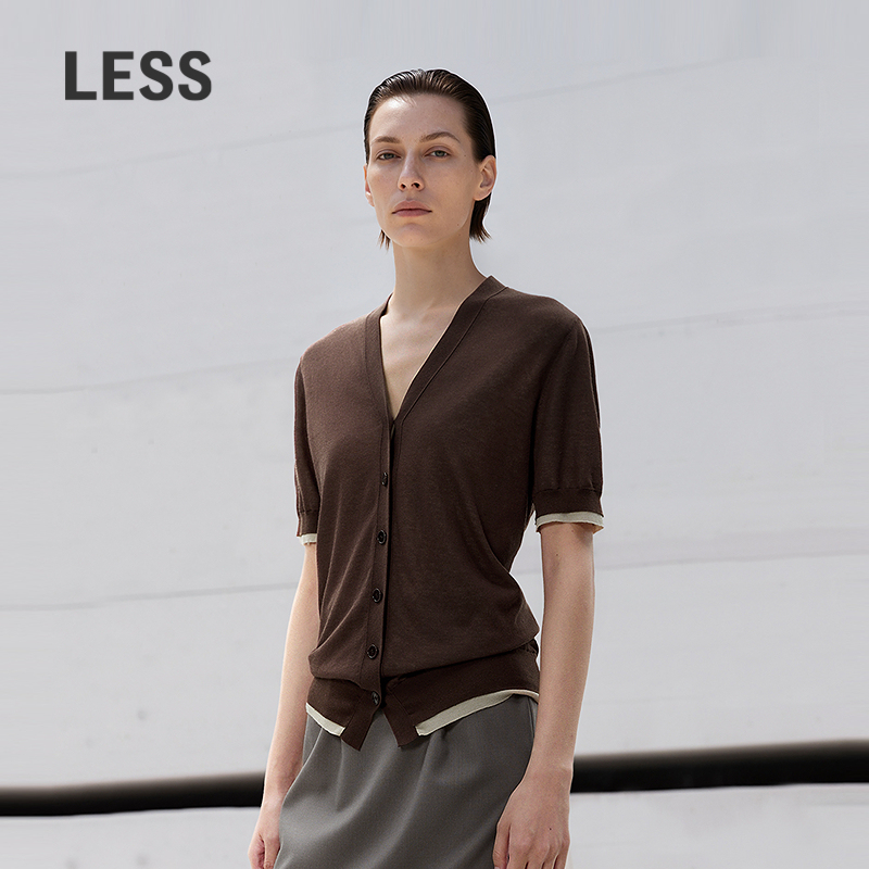 薄款假两件短袖针织衫