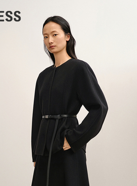 【商场同款】LESS2025年冬新款通勤圆领收腰毛呢夹克女2P0816240
