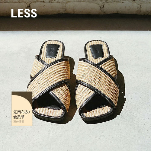 LESS夏季平底休闲凉鞋女复古度假风交叉编织带平底鞋3P4M10120