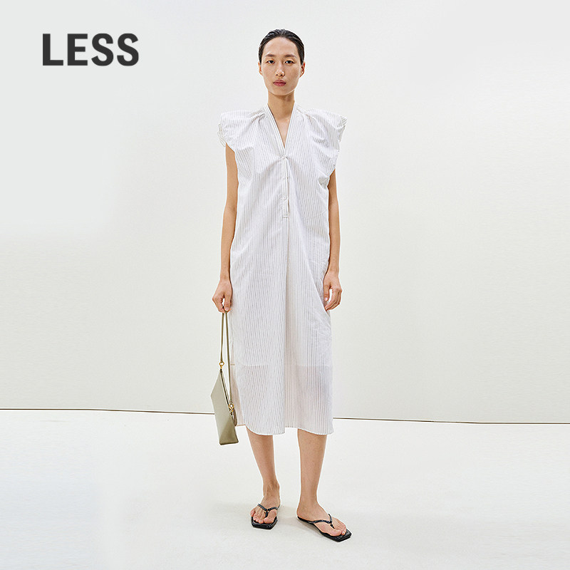 LESS设计感条纹无袖连衣裙图片