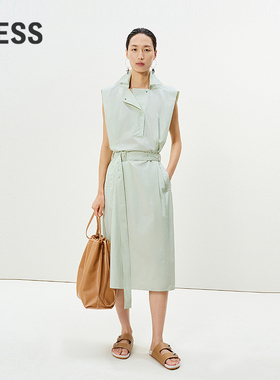 LESS夏收腰宽松棉混纺X型无袖气质职场风衬衫连衣裙2P4G13410
