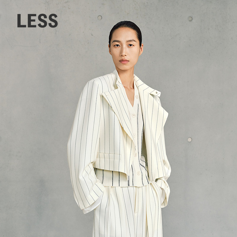 【精工系列】LESS气质小香风条纹双色短款中式西装外套2P271