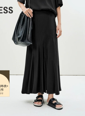 【精工系列】LESS夏季6A桑蚕真丝黑色气质鱼尾半身裙女2P5D13300