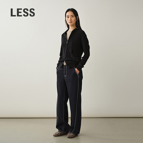 LESS全棉水洗直筒牛仔弯刀裤