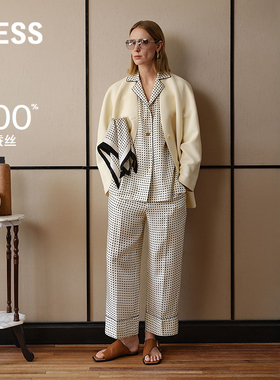 【商场同款】LESS2026春新桑蚕丝垂感睡衣风方格直筒裤2Q1E14010