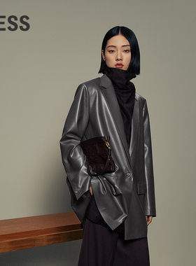 【精工系列】LESS西服式仿皮衣外套女通勤复古时髦皮衣2O9A14270