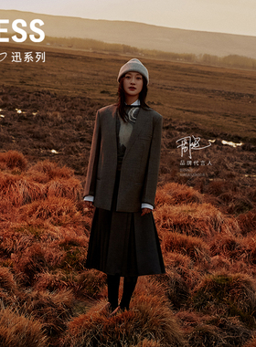 【周迅同款】LESS春秋长款百褶裙女高腰气质A字半身裙2O8D10060