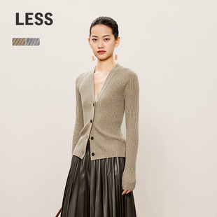 坑条螺纹针织衫 LESS修身 女春秋复古奶奶衫 开衫 2O9312300 V领长袖