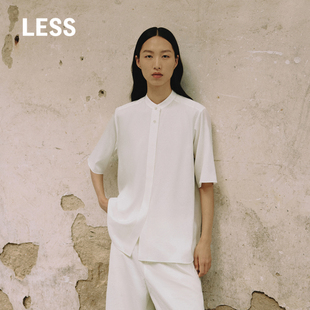 LESS夏季 衬衣女桑蚕丝立领气质简约垂感短袖 衬衫 2O4214450 新中式