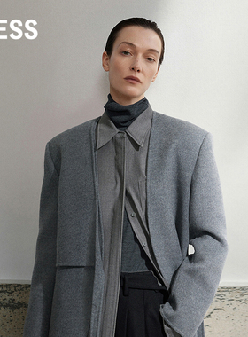 LESS冬季羊毛大衣休闲设计感毛呢西服外套2N0713070