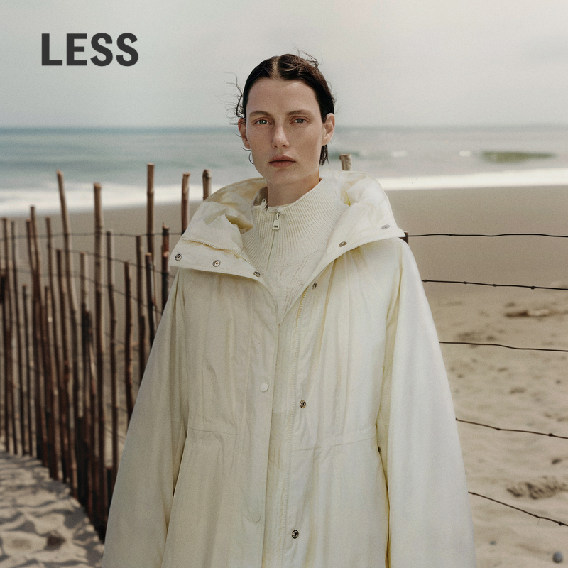 LESS中长款白鸭绒羽绒服连帽抽绳