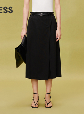 LESS春高腰A字气质交叉简约高质感通勤休闲中长款半身裙2O2D12030