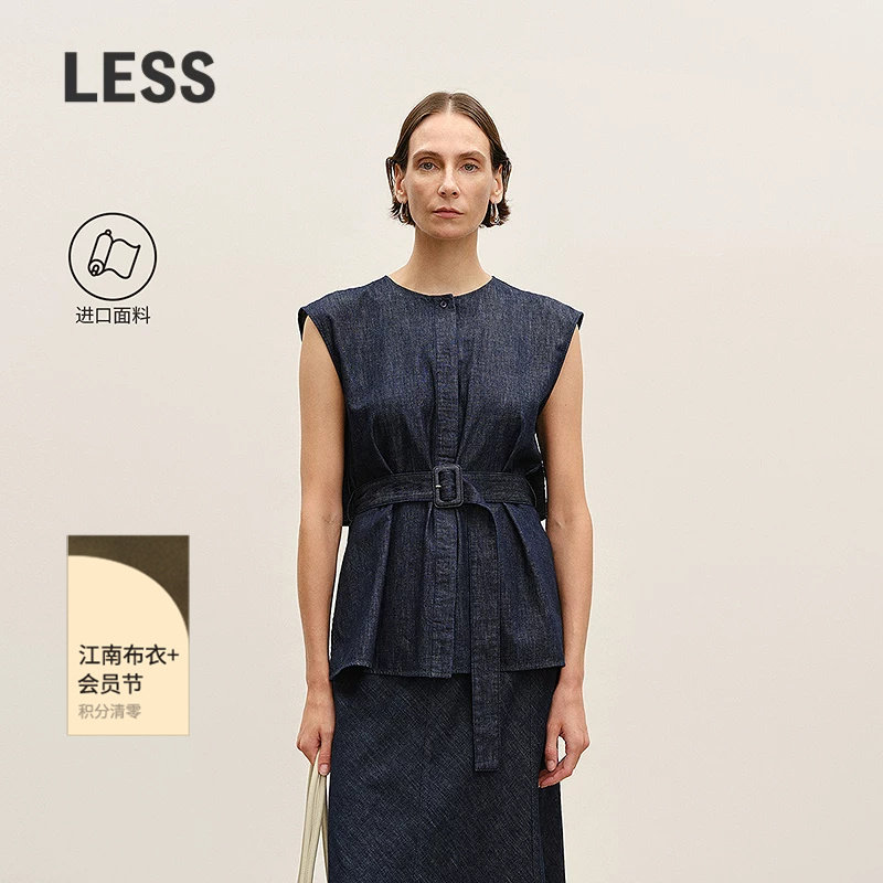 【商场同款】LESS2026夏新款进口全棉复古牛仔无袖衬衫2Q4215320
