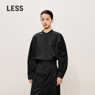 LESS春秋绵羊毛立领衬衫 女东方古典套头半开襟通勤上衣2O9210410