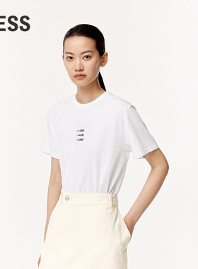 LESS全棉logo短袖T恤女休闲基础款日常宽松圆领套头上衣2O4111960