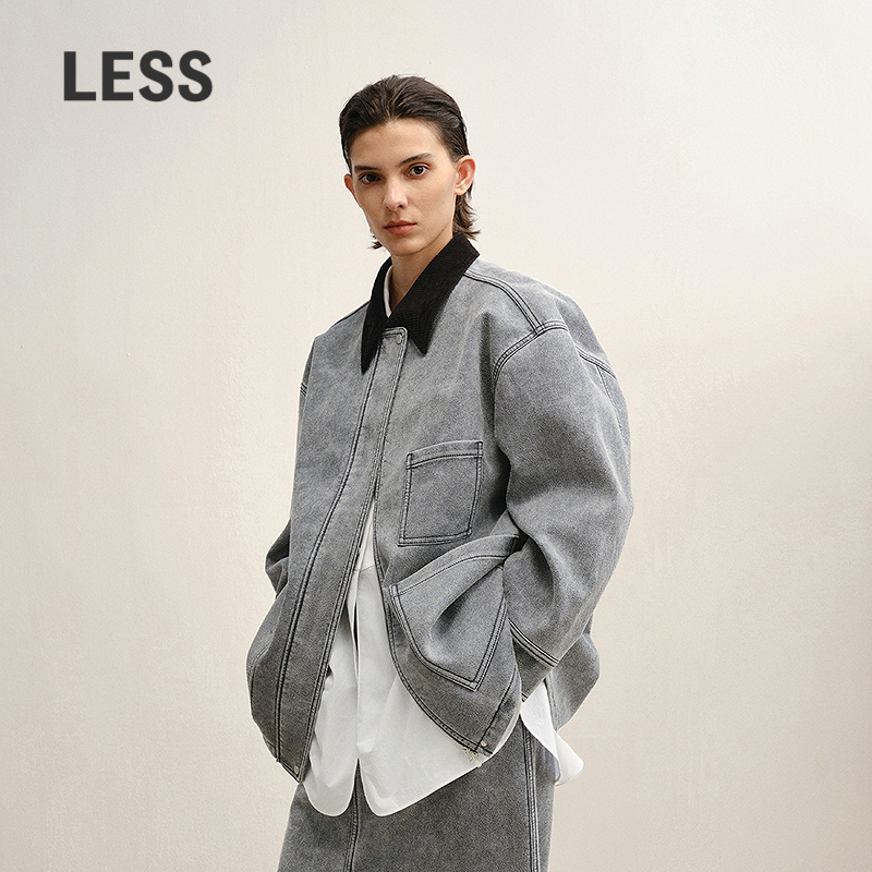 LESS撞色巴恩风工装仿皮衣外套