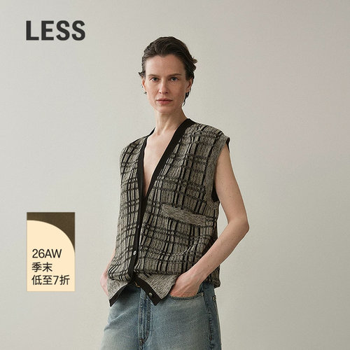 LESS复古格纹V领马甲女