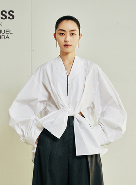 【LESSxSamuel】春秋设计感衬衣女解构全棉长袖白衬衫2O7213150