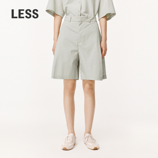 子女2O5E10740 女棉质宽松褶百慕大中裤 LESS夏季 休闲简约阔腿短裤