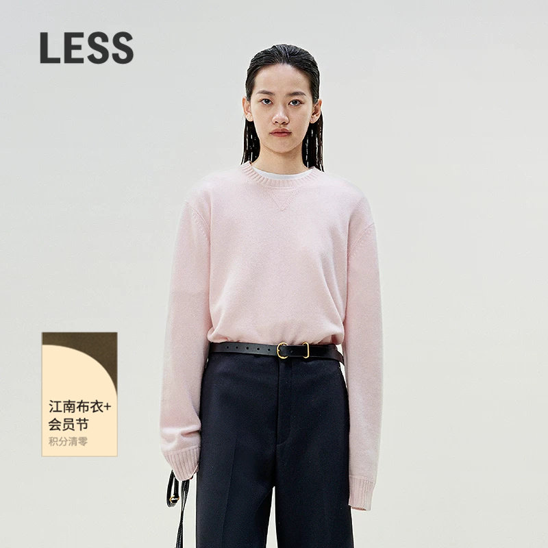 LESS春粉色简约加宽袖口毛衫通勤圆领宽松套头羊绒衫女2P131