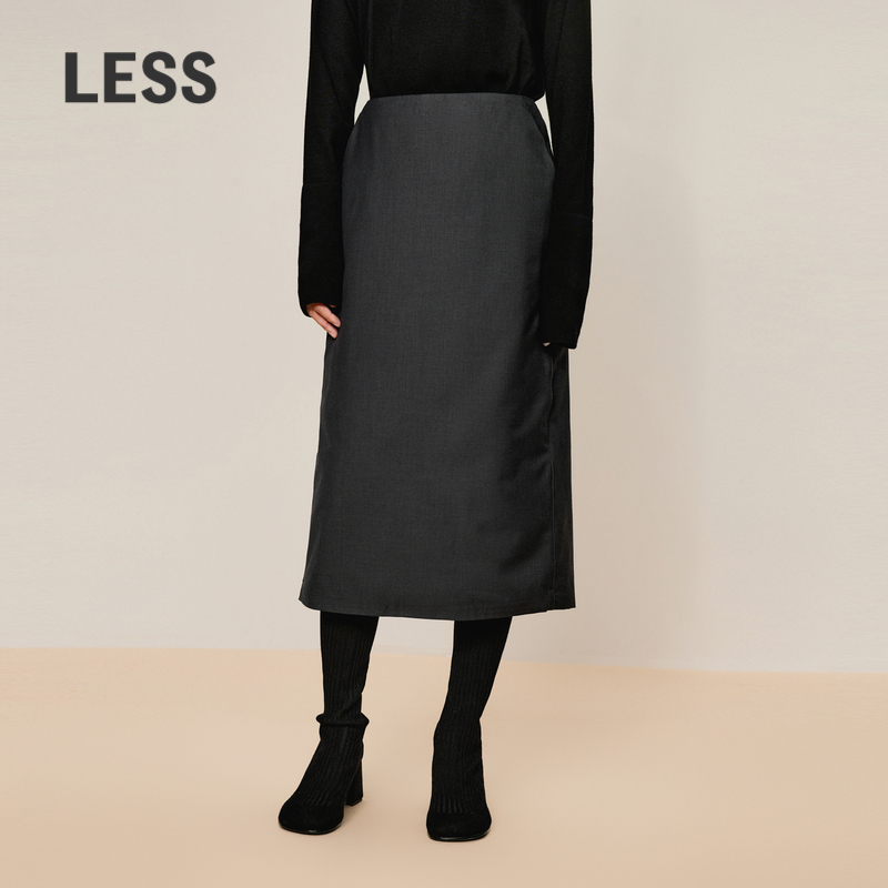 LESS冬季羽绒中长款直筒半身裙