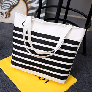 ins韩风带拉链简约购物包单肩手提帆布袋帆布包女上课大学生装书