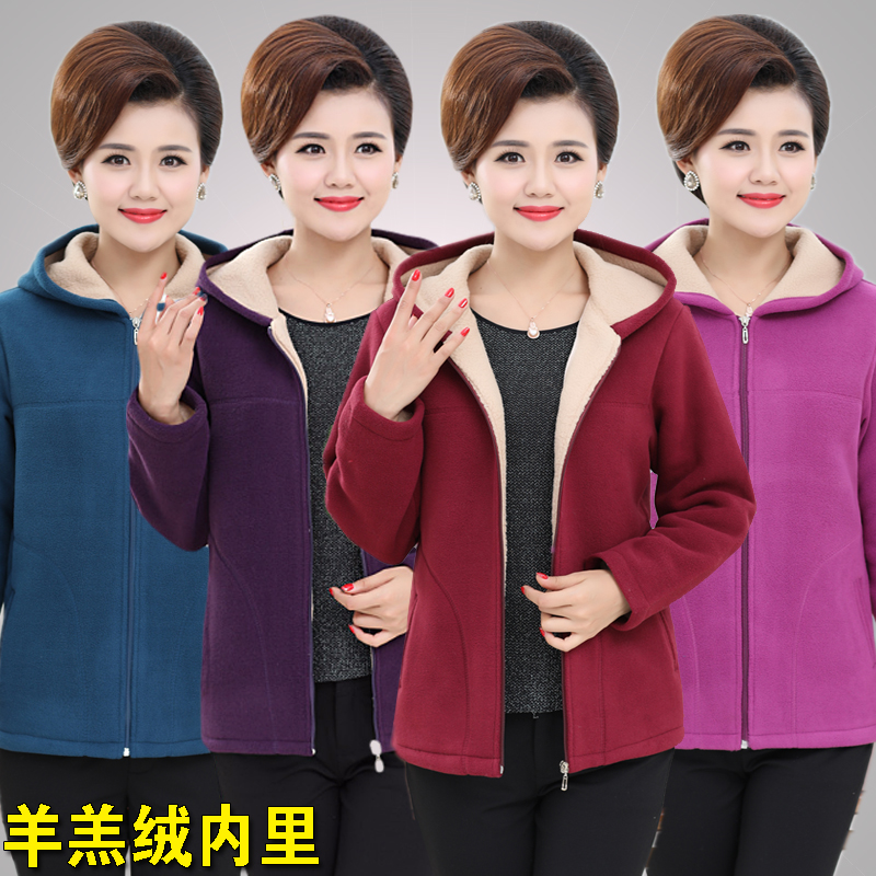 中老年女装秋冬卫衣绒衫妈妈加厚