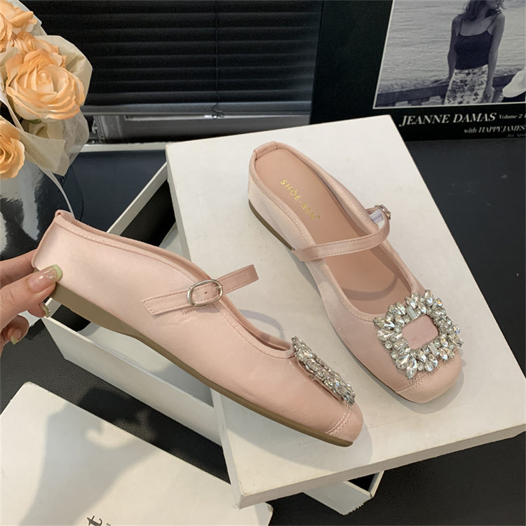 韩国订单包头内增高凉拖鞋女优雅水钻坡跟中跟一脚蹬一字扣带拖鞋