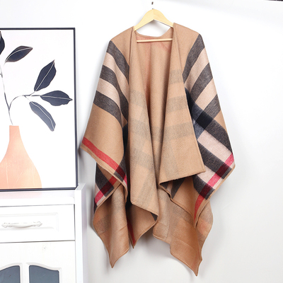内蒙古羊毛披肩斗篷外套女加厚格子秋冬外搭保暖大披肩披风双面可